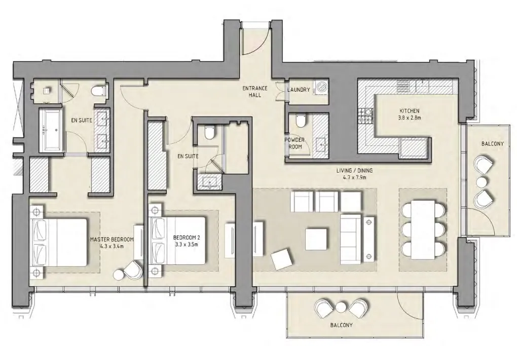 2 bedroom Apartments floor plan at BLVD Heights