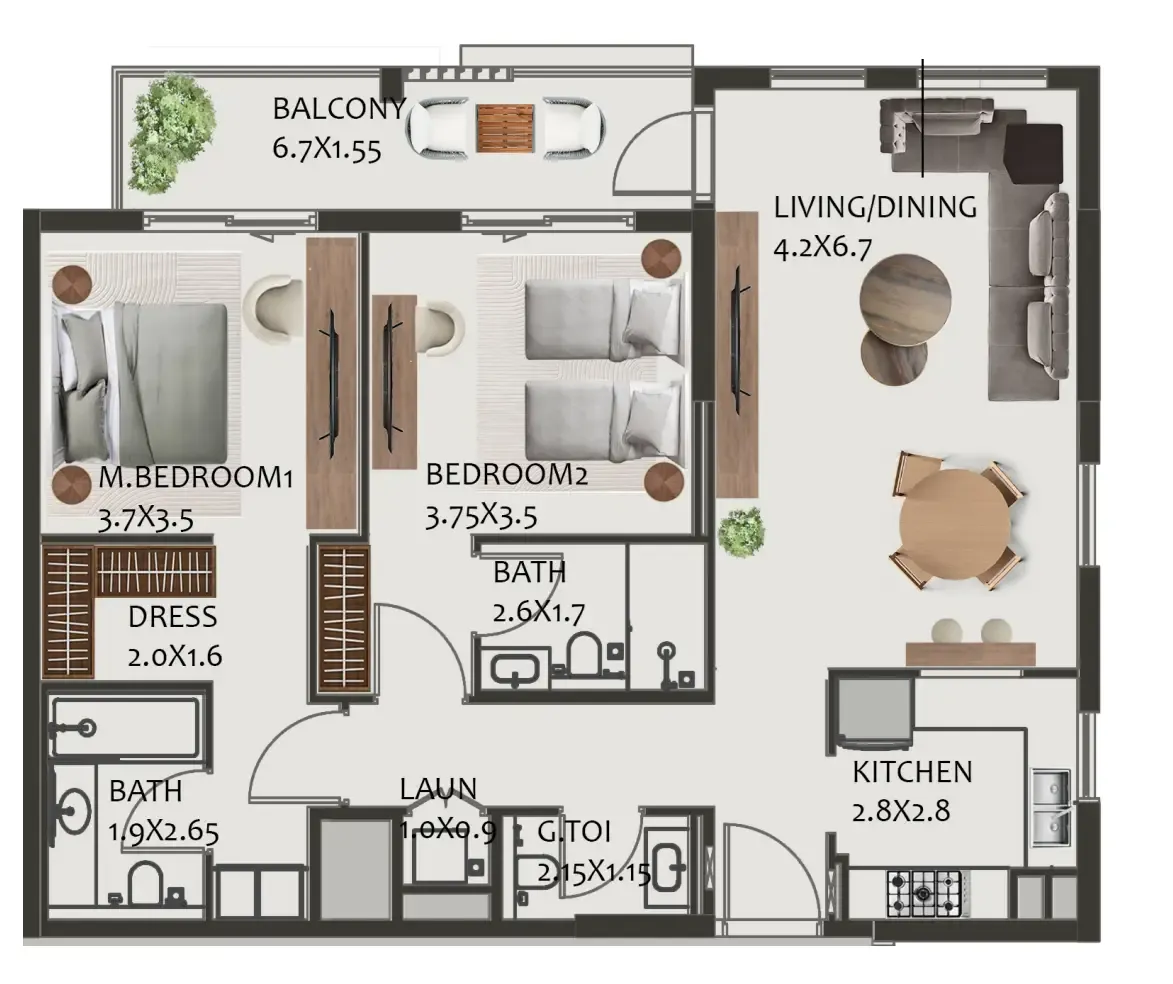 2 bedroom Apartments floor plan at Hillside Residences