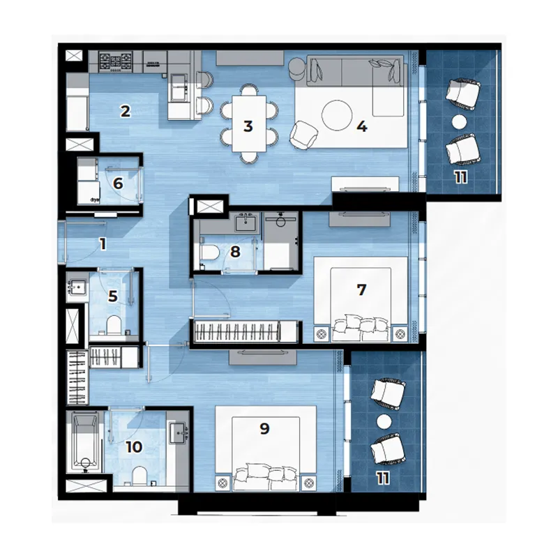 2 bedroom Apartments floor plan at Al Hamra Waterfront