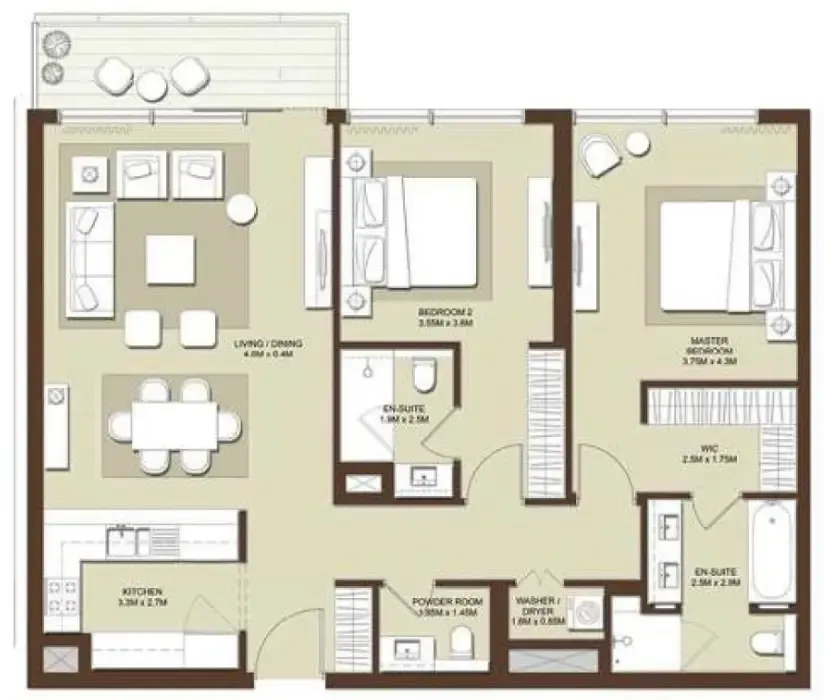 2 bedroom Apartments floor plan at Acacia Park Heights