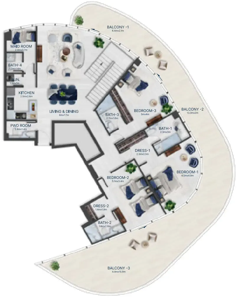 3 bedroom Penthouse floor plan at Acacia by BNW Developments