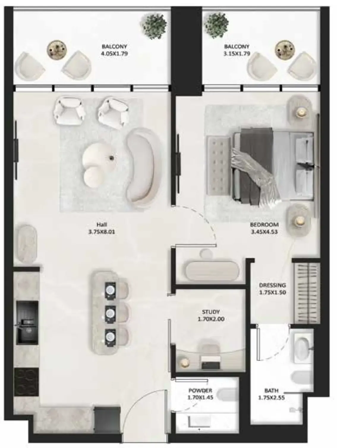 1.5 bedroom Apartments floor plan at SquareX One