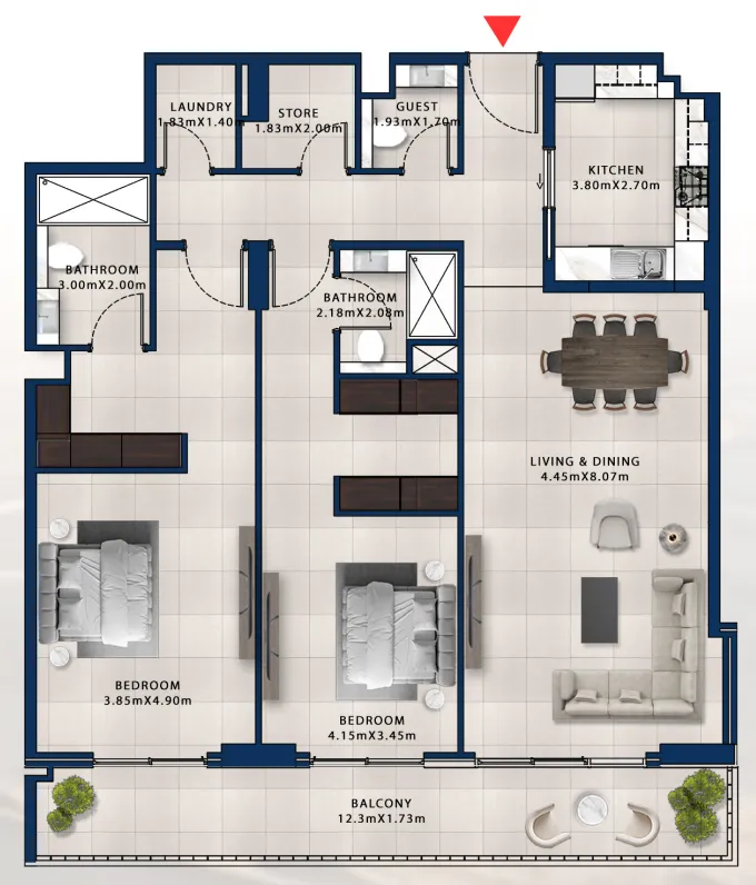 2 bedroom Apartments floor plan at Asayel Avenue