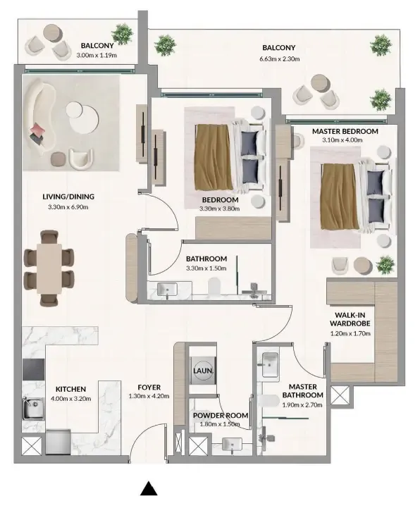 2 bedroom Apartments floor plan at Woodland Terraces