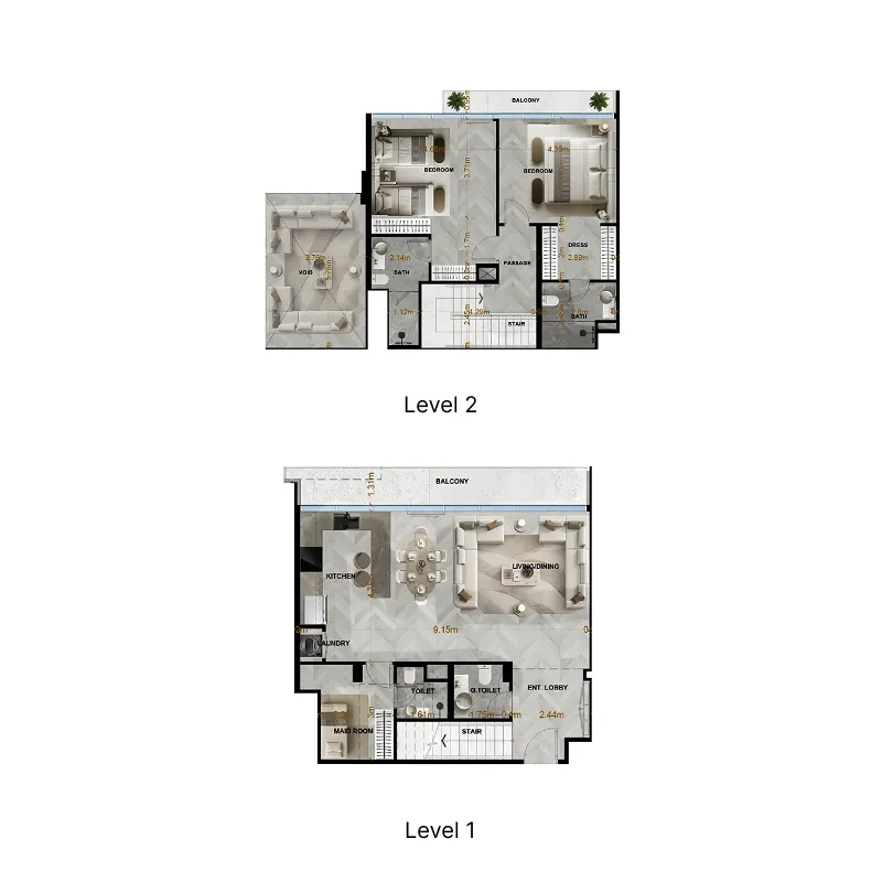 2.5 bedroom Duplex floor plan at Radiant Terrace