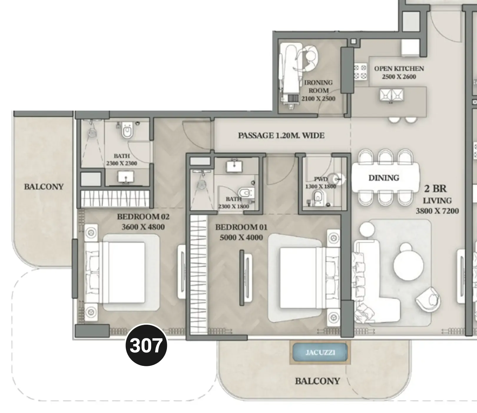2.5 bedroom Apartments floor plan at Wellington Ocean Walk