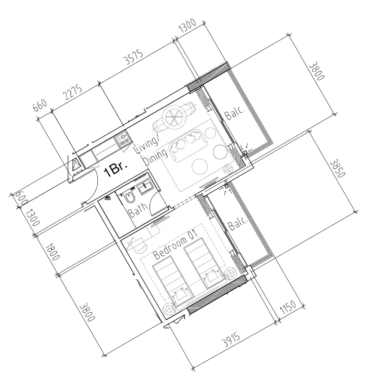 1 bedroom Apartments floor plan at Damac Hills 2 - Hotel Edge by Rotana