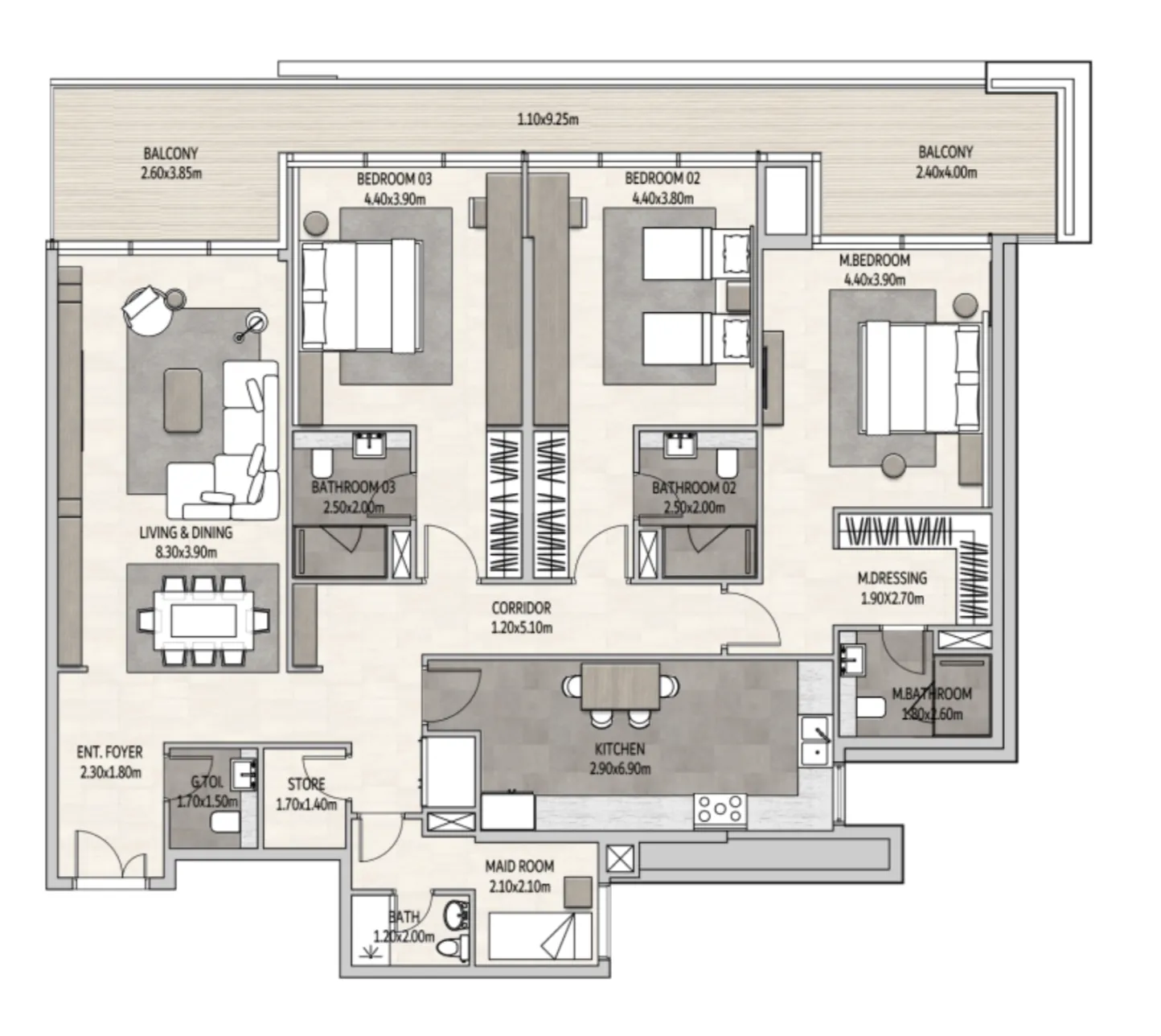 3 bedroom Apartments floor plan at Vista Del Mar