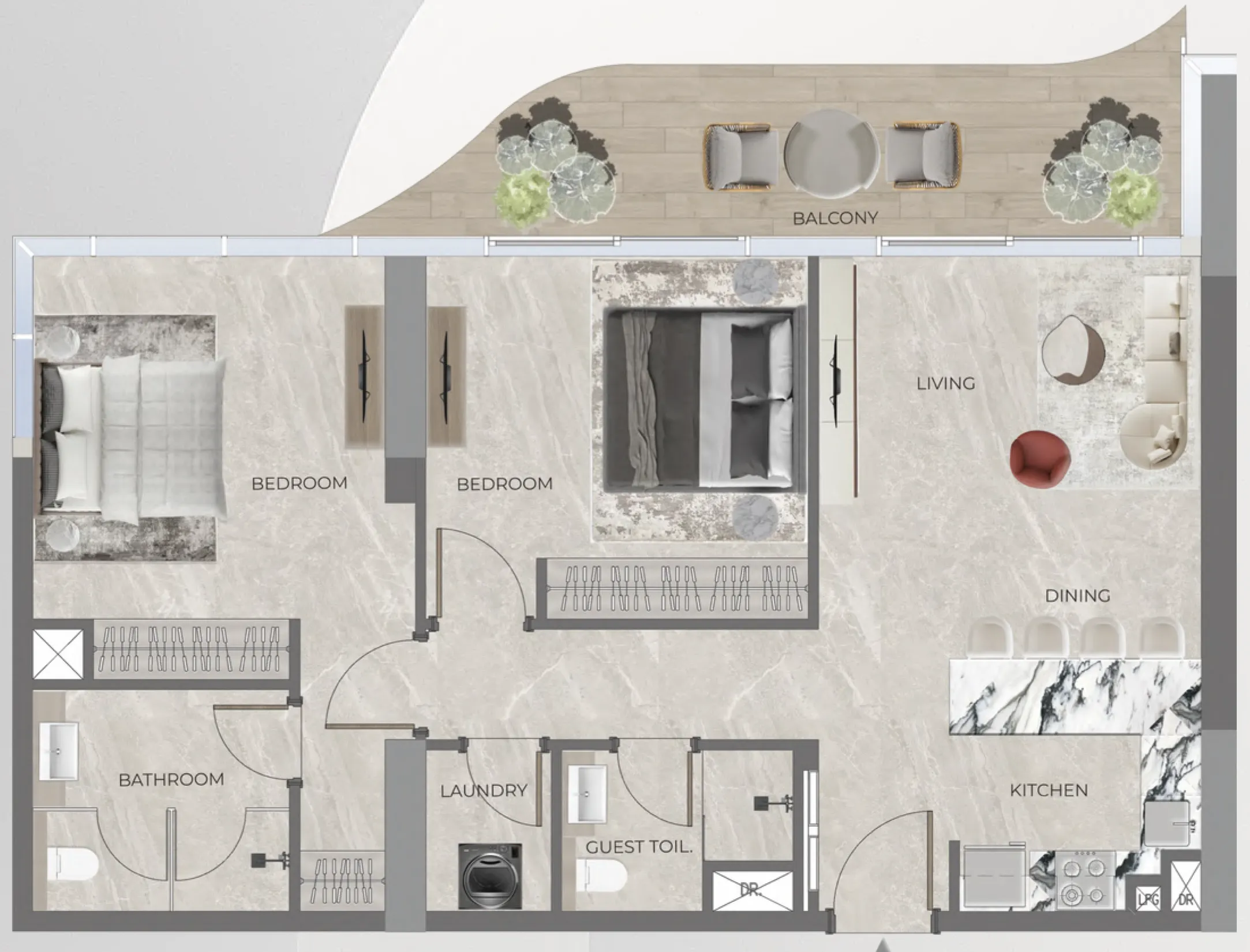 2 bedroom Apartments floor plan at Beverly Grande