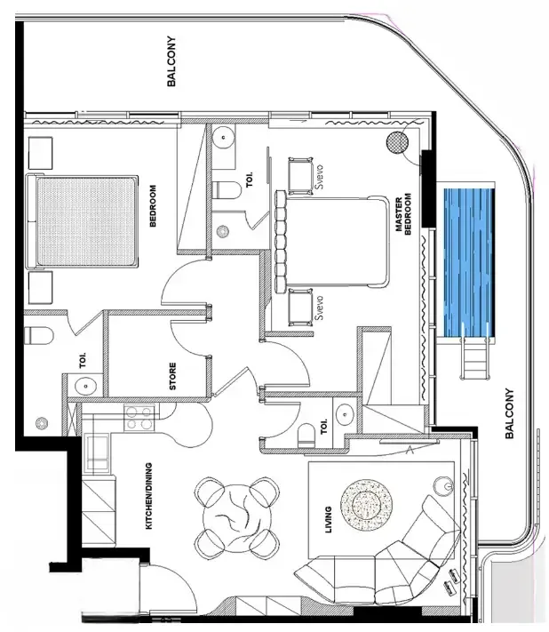 2 bedroom Apartments floor plan at Natuzzi Harmony