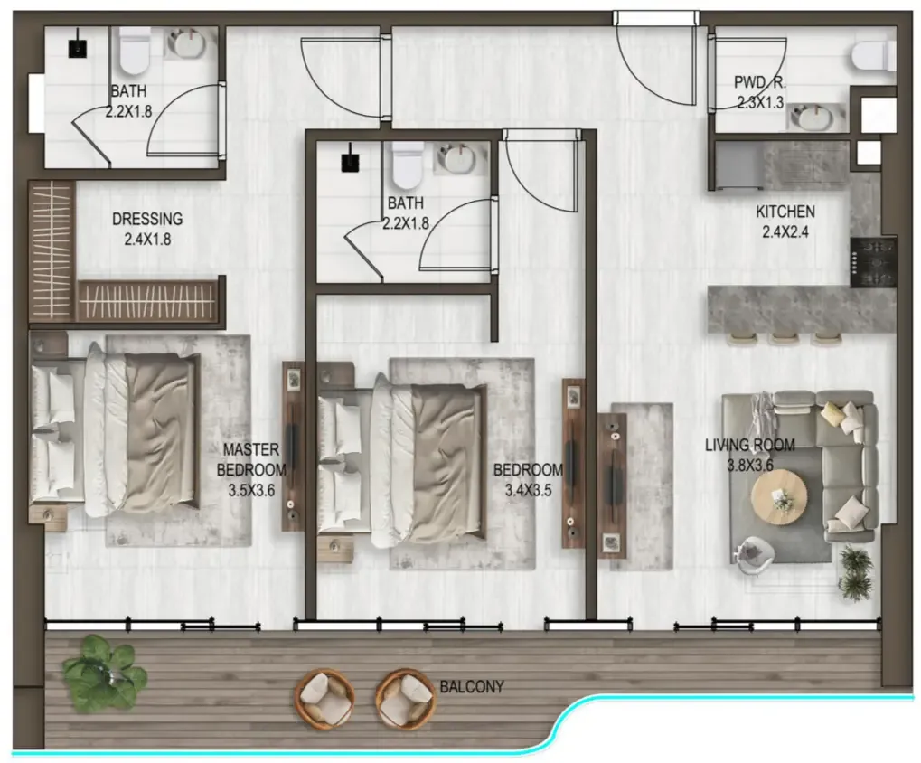2 bedroom Apartments floor plan at Noore