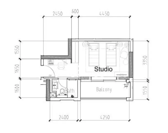 0 bedroom Apartments floor plan at Damac Hills 2 - Hotel Edge by Rotana