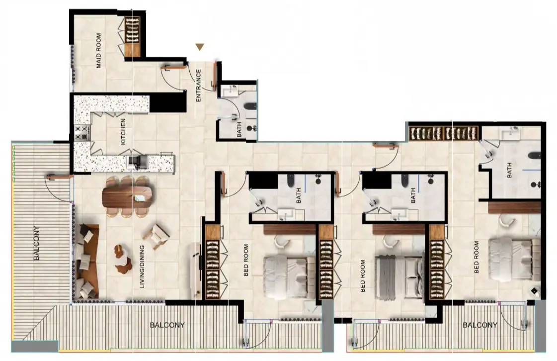 3 bedroom Apartments floor plan at Kingdom Gate