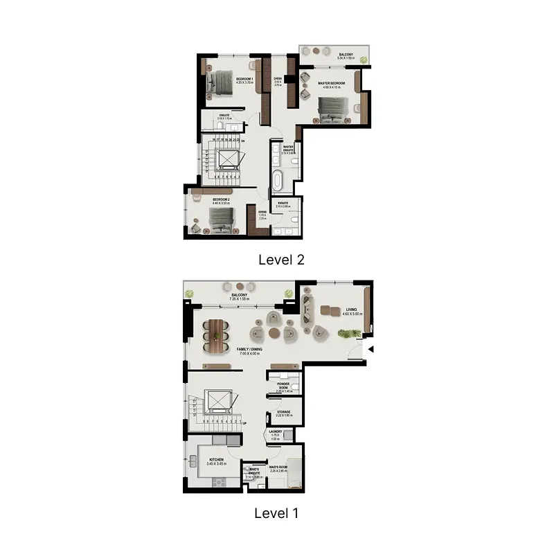 3.5 bedroom Penthouse floor plan at Boulevard Park at Wasl Gate