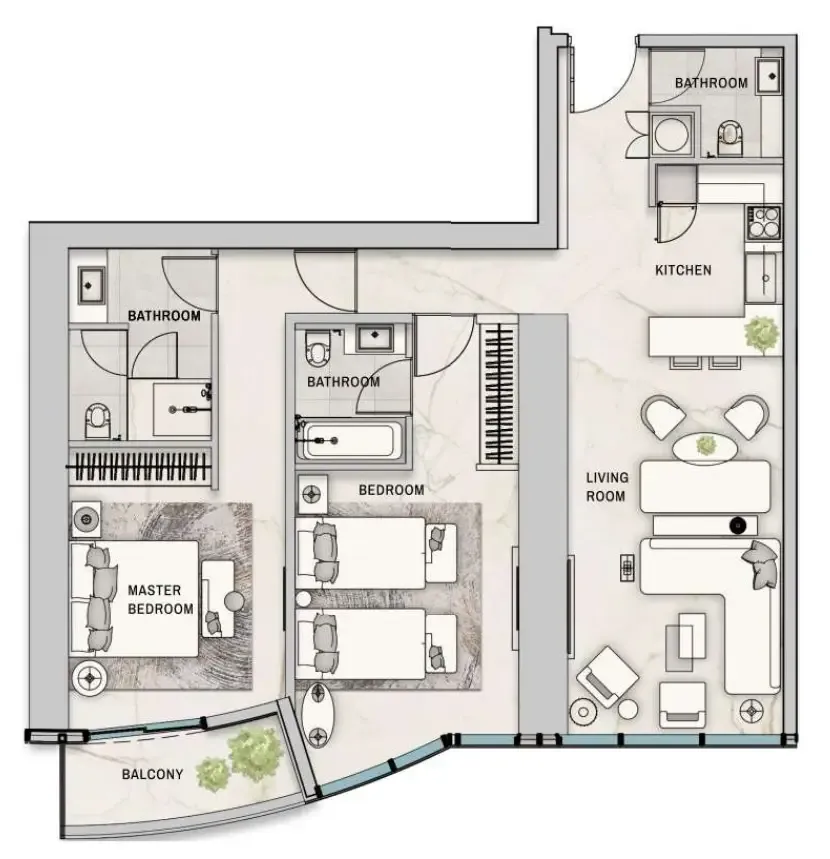 2 bedroom Apartments floor plan at The Biltmore Residences Sufouh