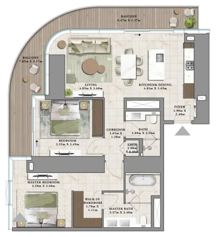 2 bedroom Apartments floor plan at Avarra by Palace