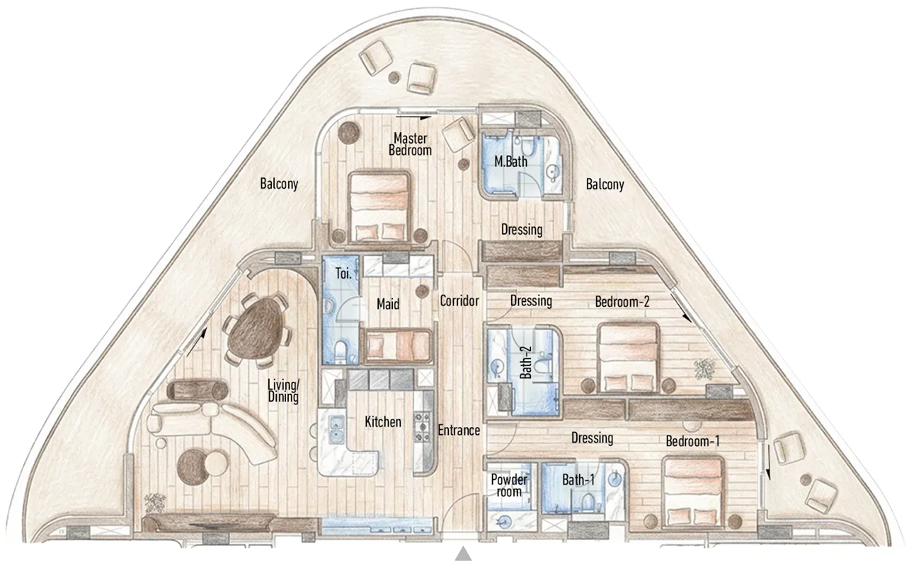 3 bedroom Apartments floor plan at Flow 25