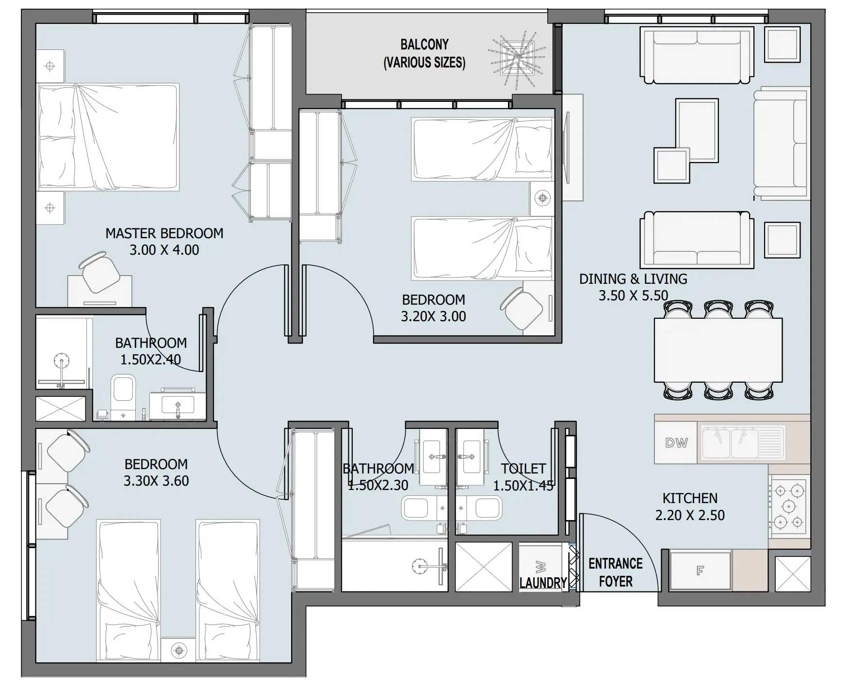 3 bedroom Apartments floor plan at Verdana III