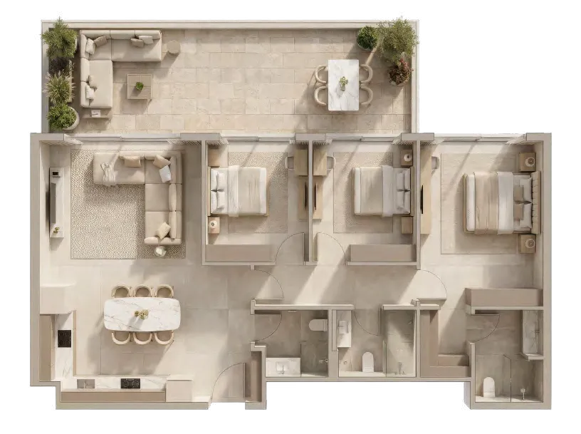 3 bedroom apartments floor plan at Pearl Beach View