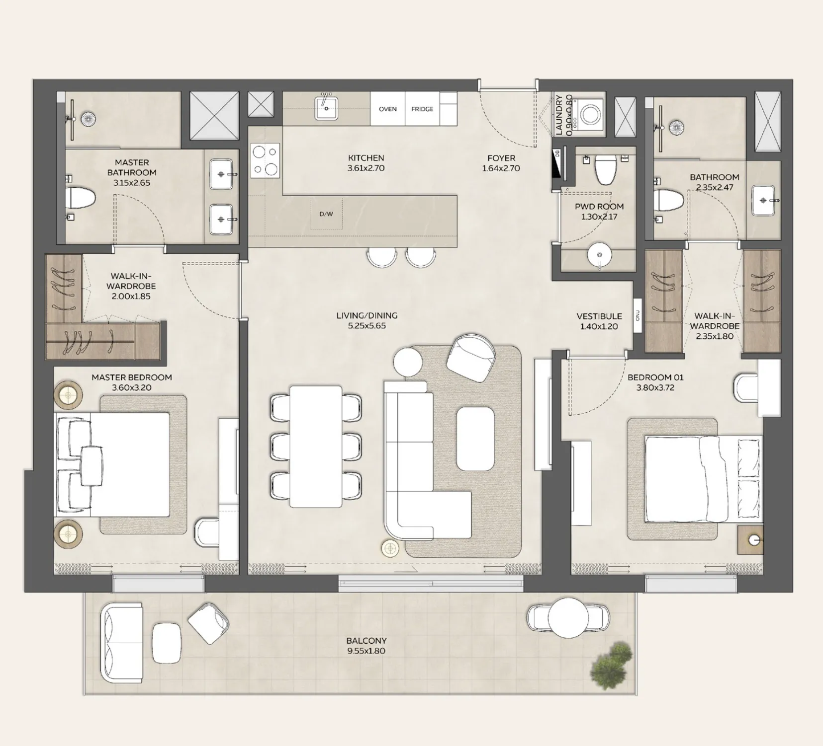 2 bedroom Apartments floor plan at Expo Valley Views - Roudah