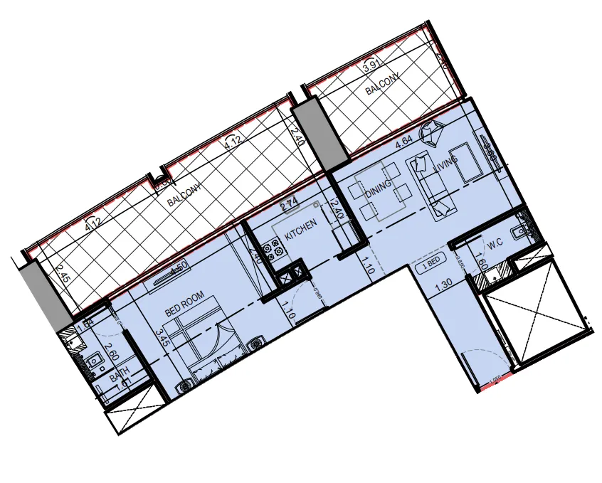 1 bedroom Apartments floor plan at Binghatti Skyrise