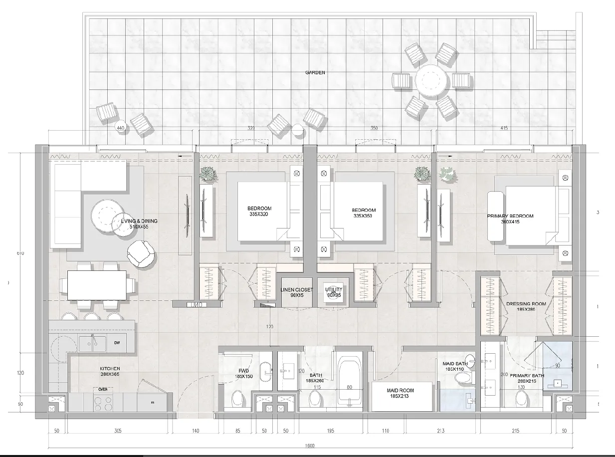 3 bedroom Apartments floor plan at Solera Downtown Mina