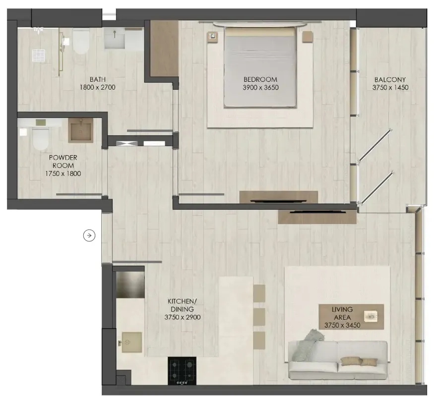 1 bedroom Apartments floor plan at JAD 288