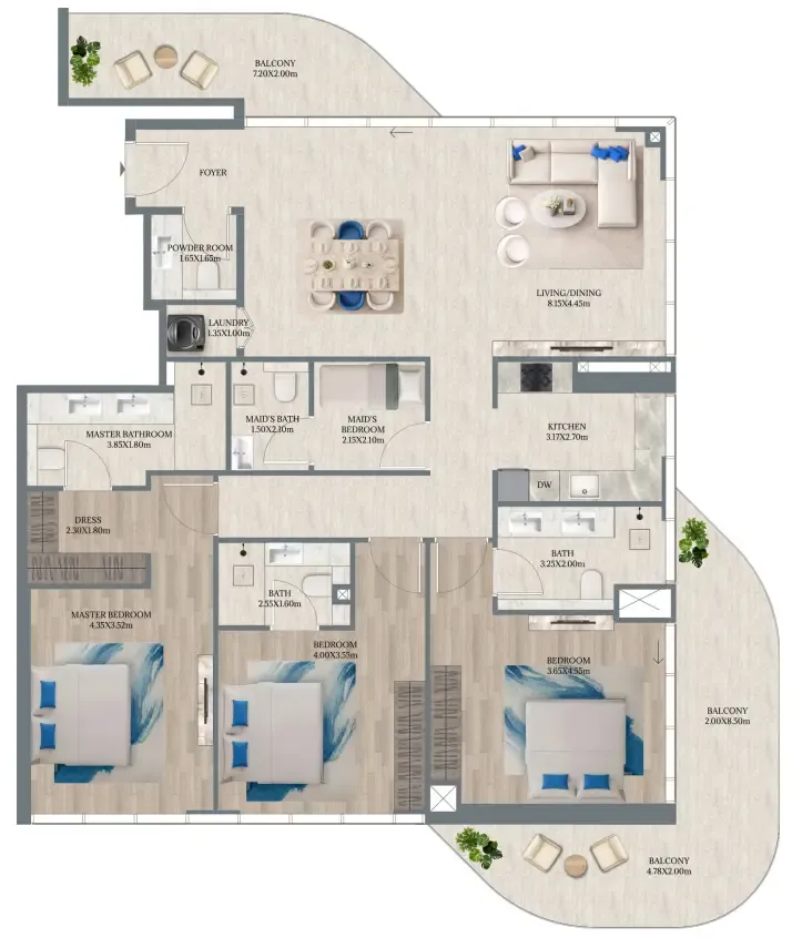 3 bedroom Apartments floor plan at Maravea Residences