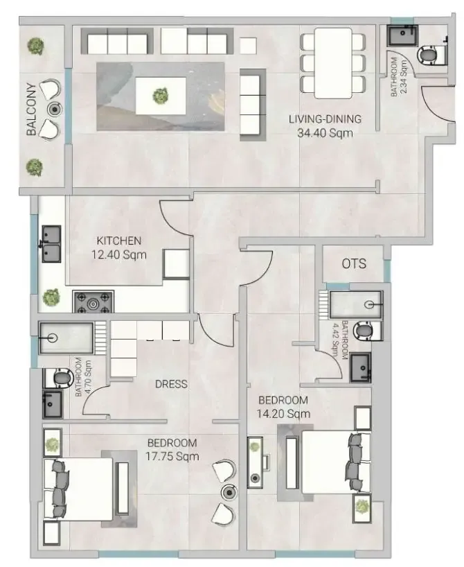 2 bedroom Apartments floor plan at Al Ameera Village 5