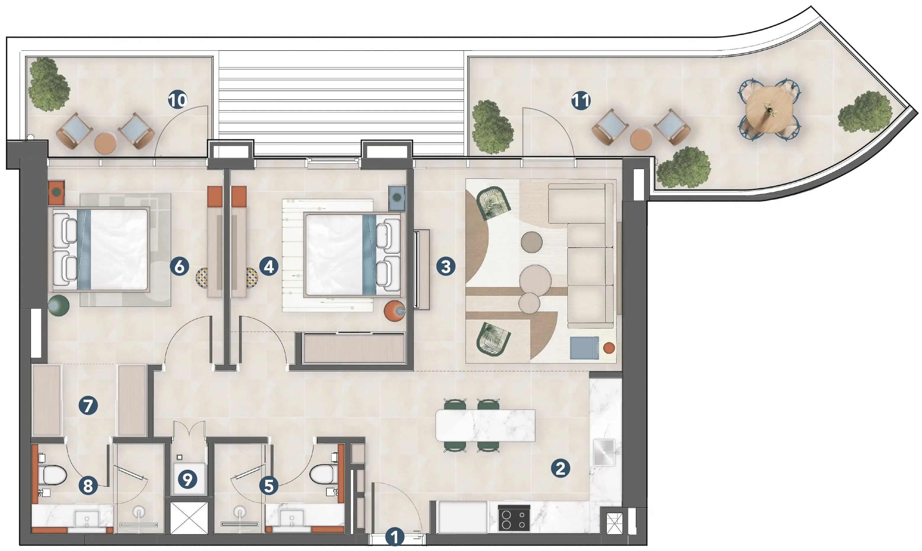 2 bedroom Apartments floor plan at Rove Home Meydan Horizon
