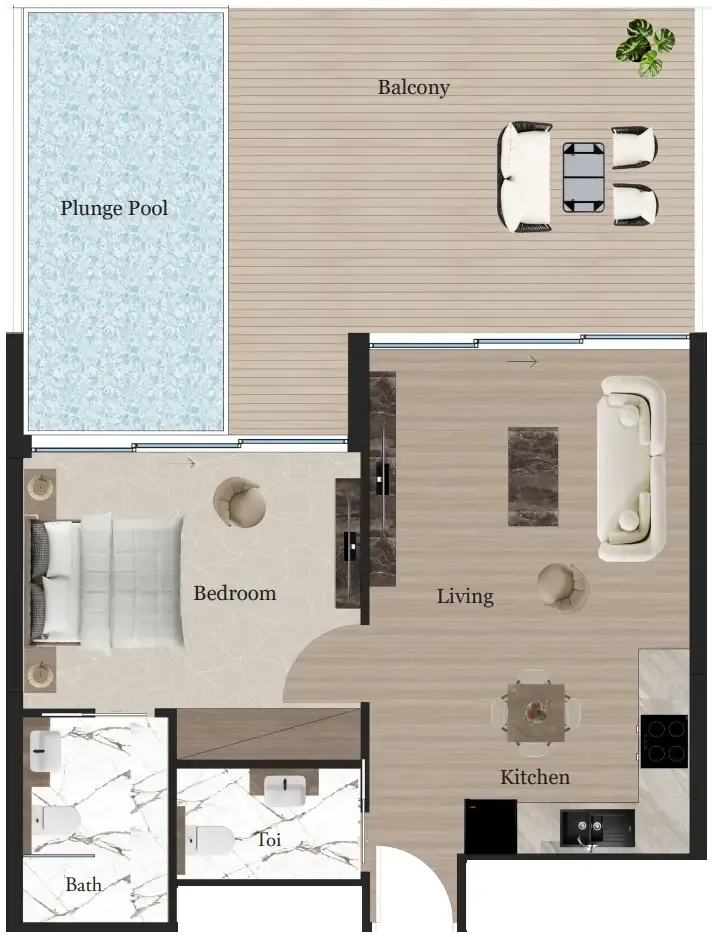 1 bedroom Apartments floor plan at Rijas Suites