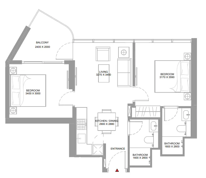 2 bedroom Apartments floor plan at Pierside Marina Residences