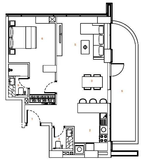 1 bedroom Apartments floor plan at The Orchard Place Towers A & B