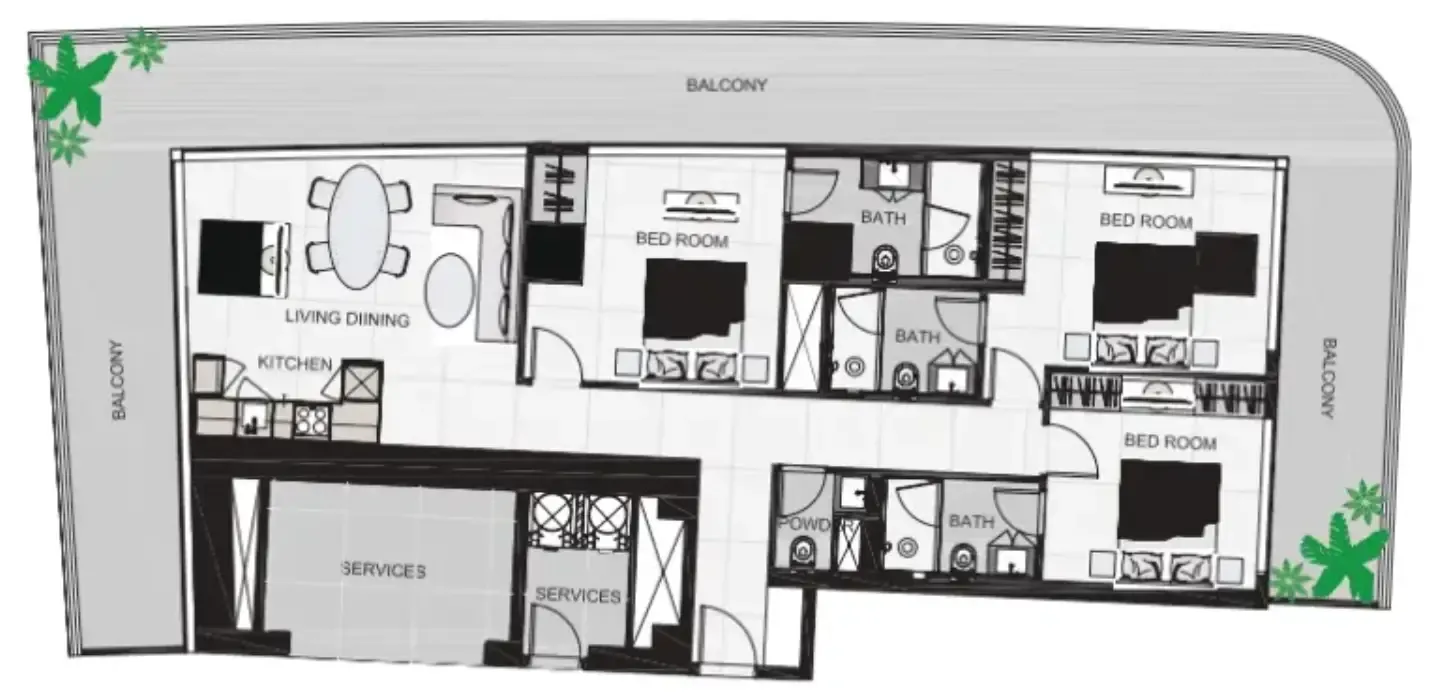 3 bedroom Apartments floor plan at The Community Sports Arena