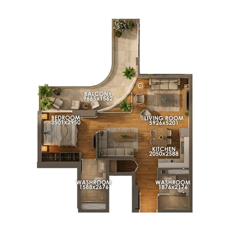 1 bedroom Apartments floor plan at Zenith D1