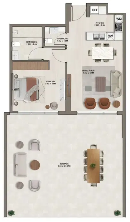 1 bedroom Apartments floor plan at Ghaff Land Residence