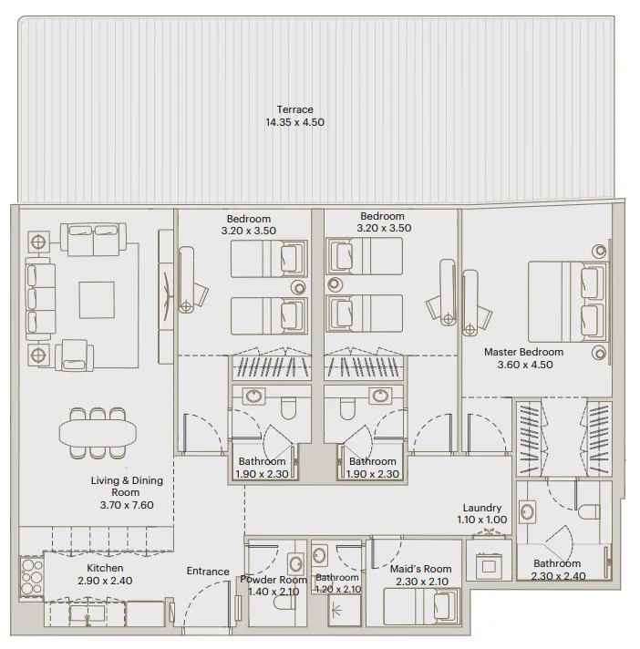 3 bedroom Apartments floor plan at Eleve