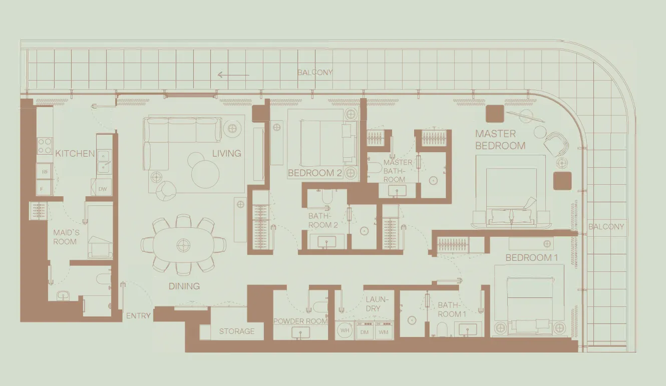 3 bedroom Apartments floor plan at Eden House The Park