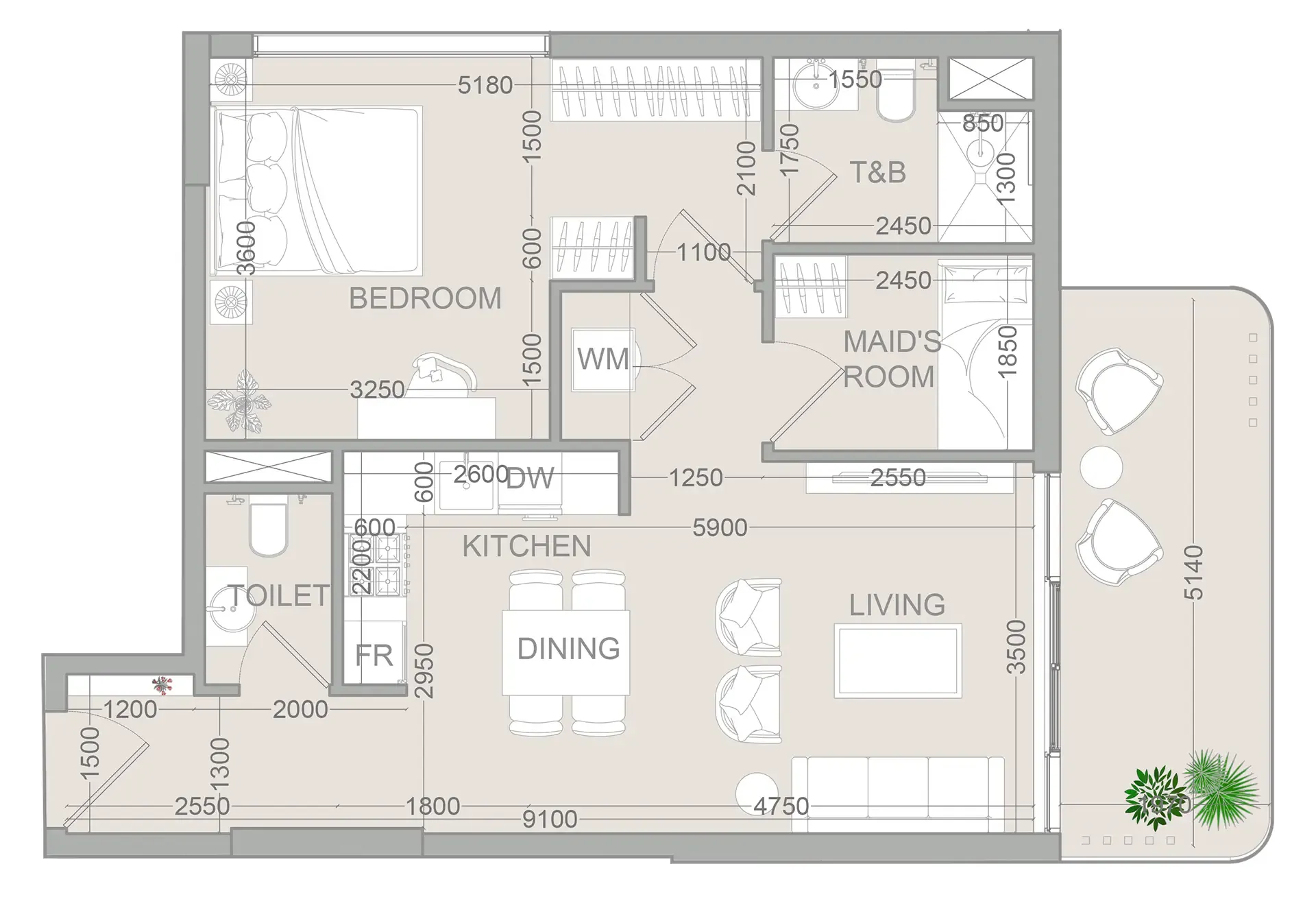 1 bedroom Apartments floor plan at TETR1S Tower