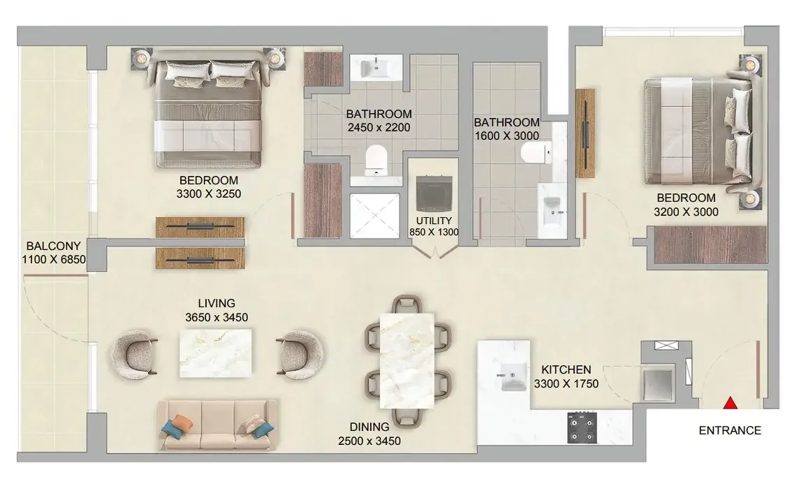 2 bedroom Apartments floor plan at The Woods at Sobha Sanctuary