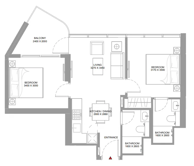 2 bedroom Apartments floor plan at Pierside Marina Residences
