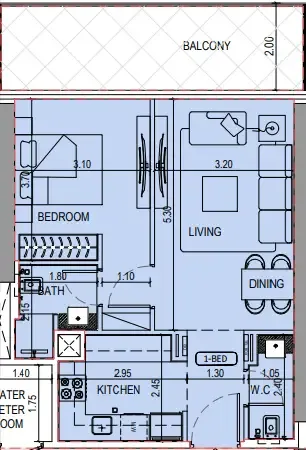 1 bedroom Apartments floor plan at Binghatti Sky Terraces