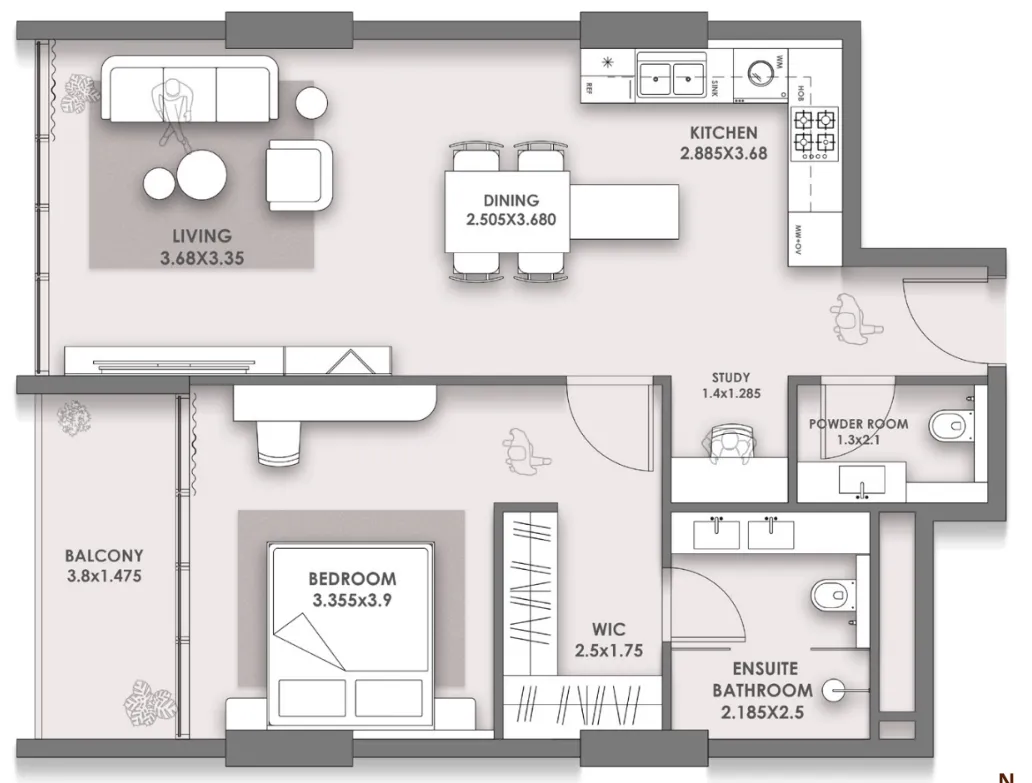1 bedroom Apartments floor plan at HOLM One