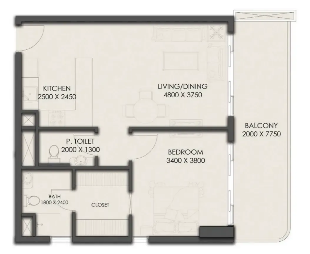 1 bedroom Apartments floor plan at Park Residency