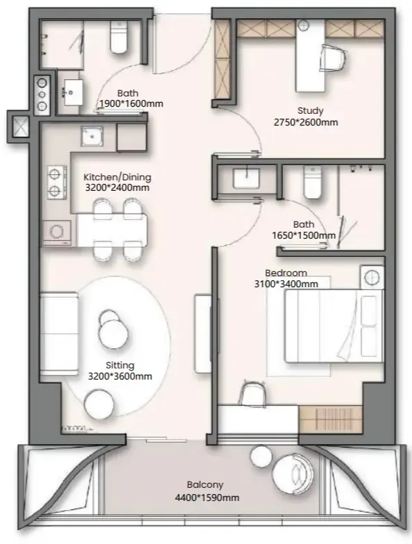 1 bedroom Apartments floor plan at Yigo 26