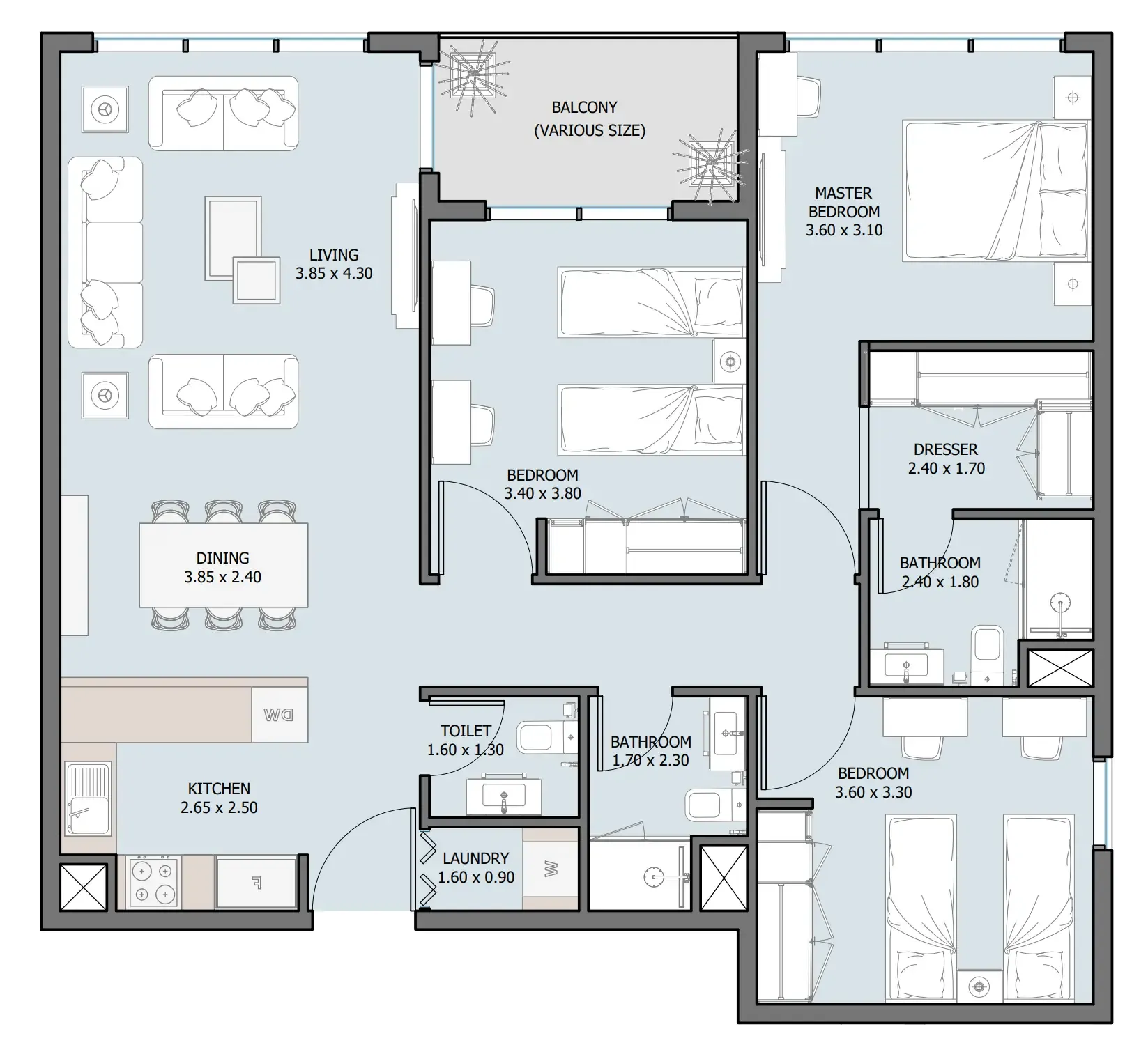 3 bedroom Apartments floor plan at The District