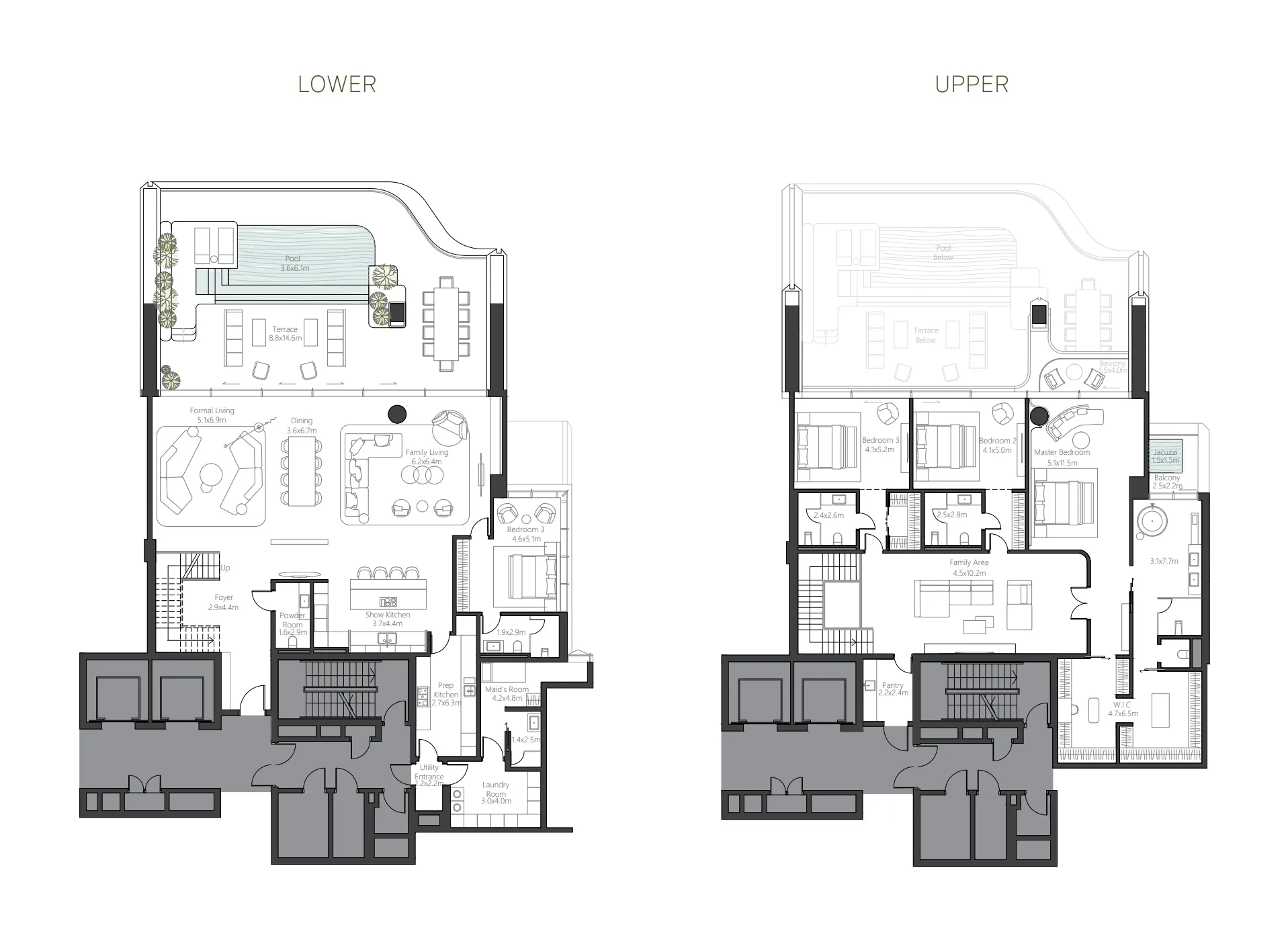 4 bedroom Duplex floor plan at The Alba Residences by Omniyat