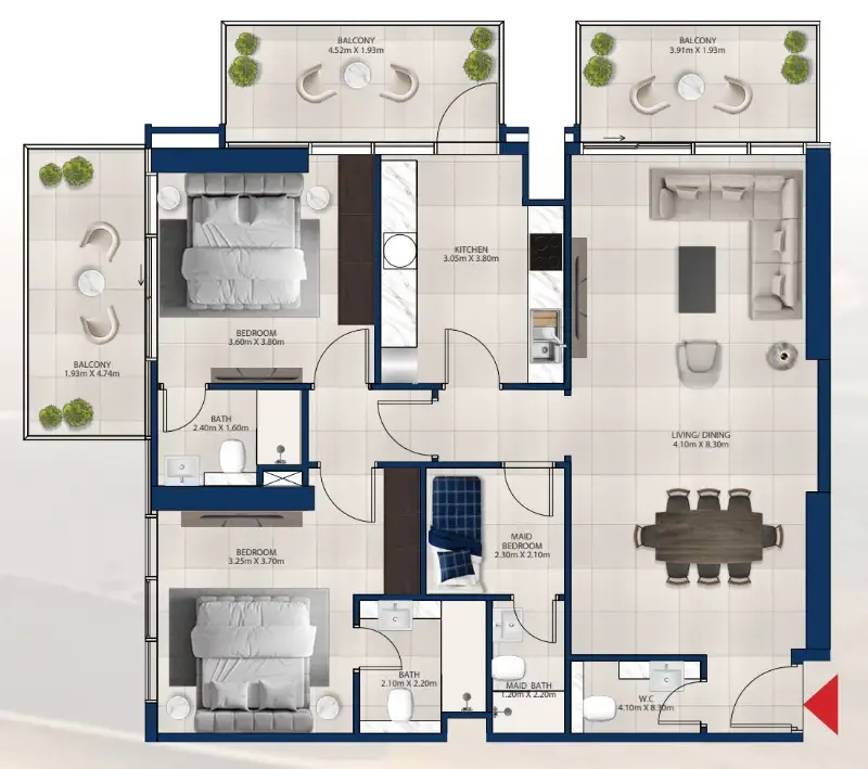 2 bedroom Apartments floor plan at Al Vista