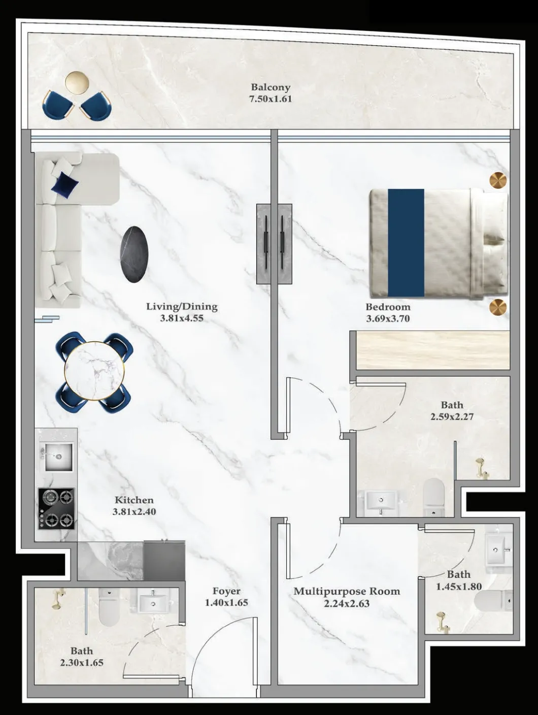 1 bedroom Apartments floor plan at Aspirz