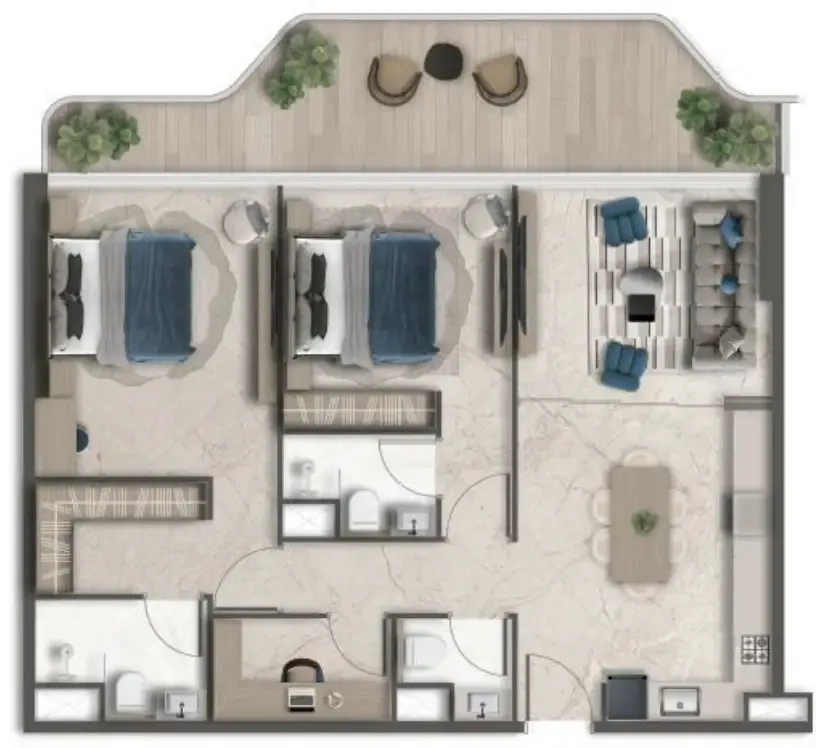 2 bedroom Apartments floor plan at Treppan Vision